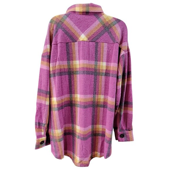Zenana Shacket Shirt Jacket Magenta Plaid Pockets Cozy Soft Womens Large New - Picture 2 of 10